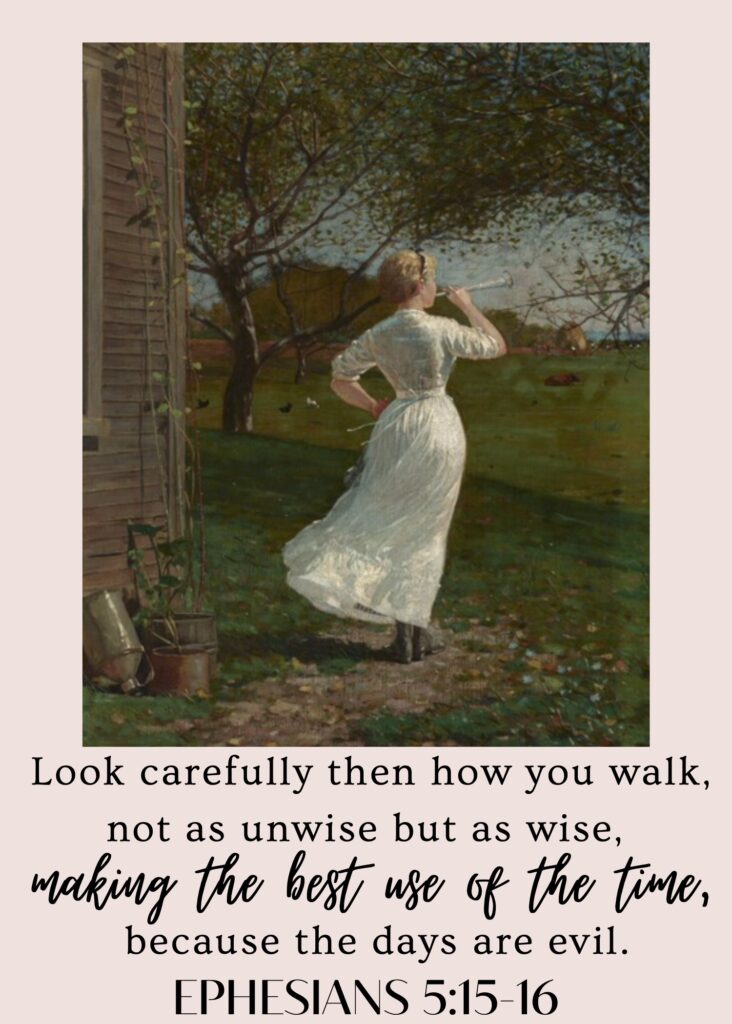 Look carefully then how you walk, not as unwise but as wise, making the best use of the time, because the days are evil. Ephesians 5:15-16