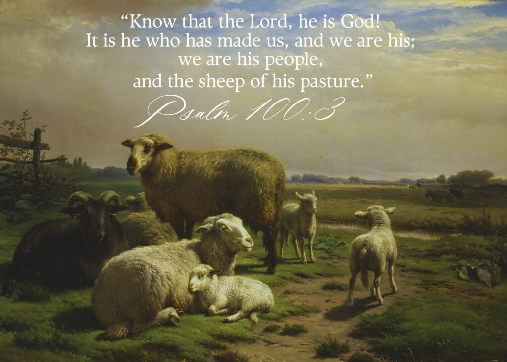 "Know that the Lord, he is God! It is he who has made us, and we are his; we are his people, and the sheep of his pasture." Psalm 100:3